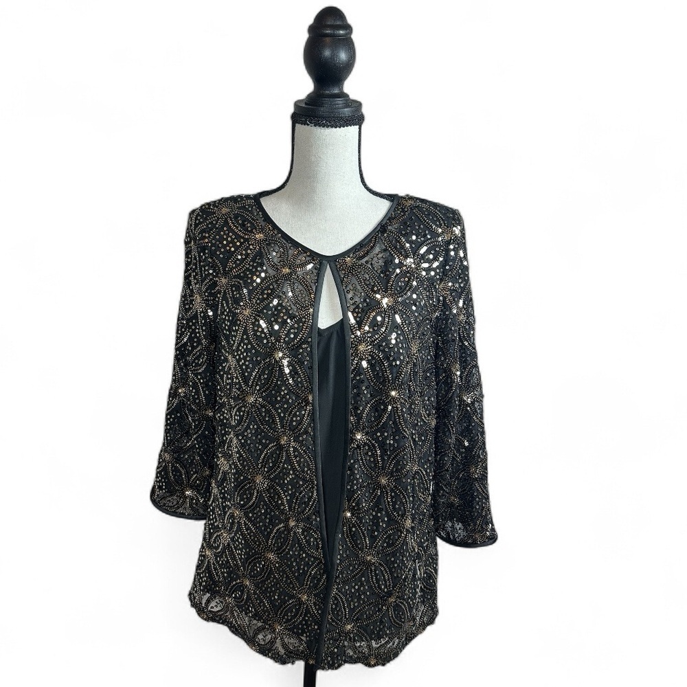 Alex Evenings Women’s Black Gold Sequin Bolero Jacket S Formal Evening Party